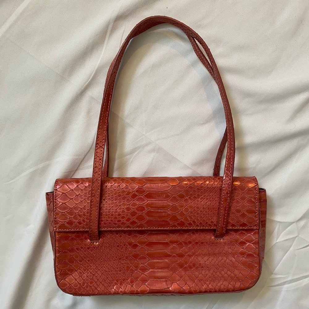 Vintage 90s Y2K Pink Snakeskin Leather Mini Shoulder Bag by Ann Taylor